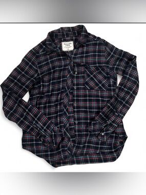Abercrombie & Fitch Dark Navy, Red and White Plaid Flannel Shirt